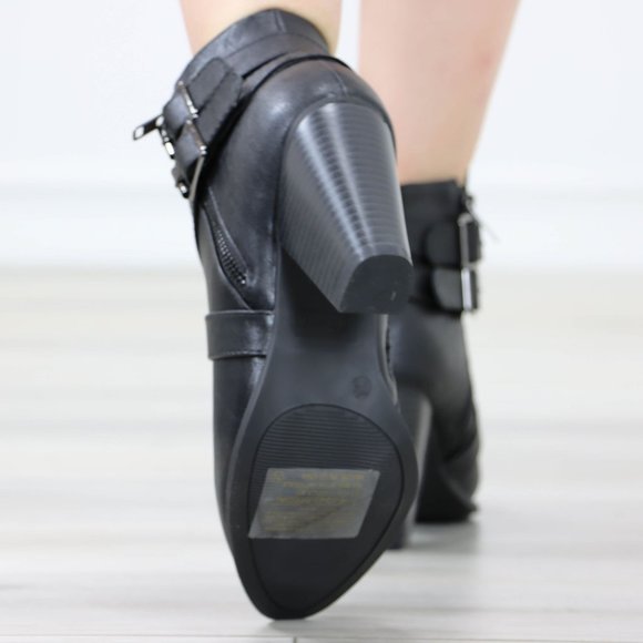 Black Ankle Boots High Heeled Booties Pointed Toe Chunky Cone Heel - Picture 12 of 12